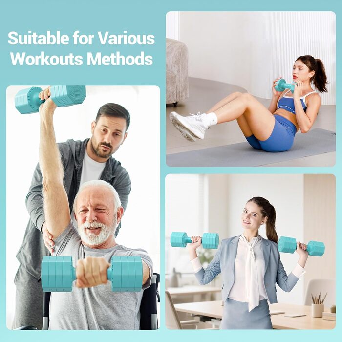 Набір гантелей Yoleo регульовані 2/4 шт. для дому, 2 кг, 3 кг, 4 кг, 5 кг, з м'яким TPU-покриттям, для тренувань всього тіла (блакитні)