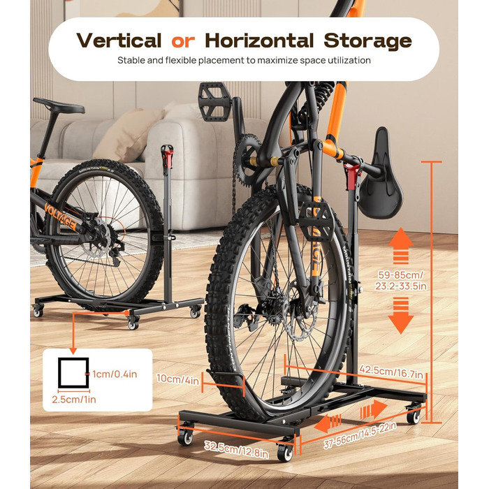 Підставка для велосипеда Housolution вертикальна з колесами, регульована по висоті, без свердління, для гаража та квартири, вантажопідйомність до 80 lbs, 1 шт.