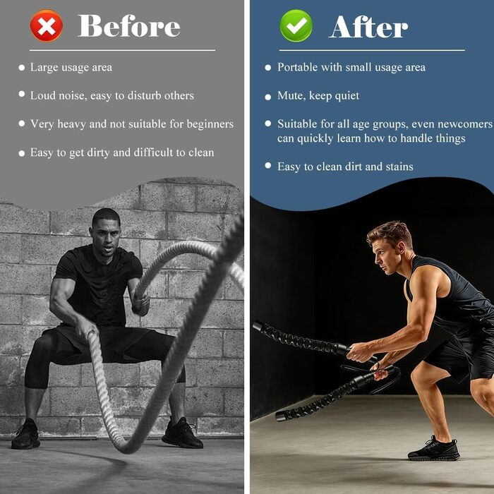 Битва мотузок Ropeless: мотузки для HIIT-тренувань без мотузки, для кардіо та силових вправ, для чоловіків та жінок