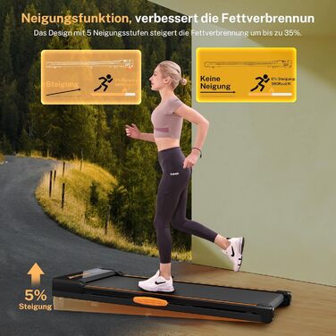 Walking Pad: Компактний біговий тренажер для дому та офісу, 2.5 PS, регулювання нахилу, чорний