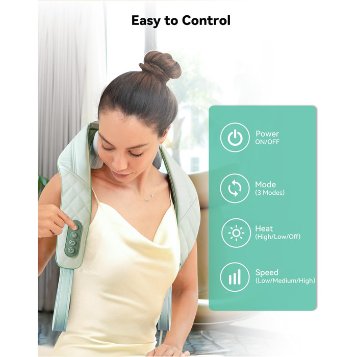 Масажер для шиї Snailax 4D з підігрівом та Shiatsu, електричний масажер для шиї, плечей та спини, зелений