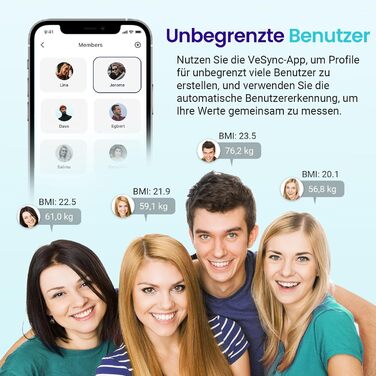Розумна вага Etekcity Bluetooth, ультратонка, електронна, для вимірювання жиру, м’язової маси, води, білка, кісткової маси, з додатком для iOS/Android, до 180 кг