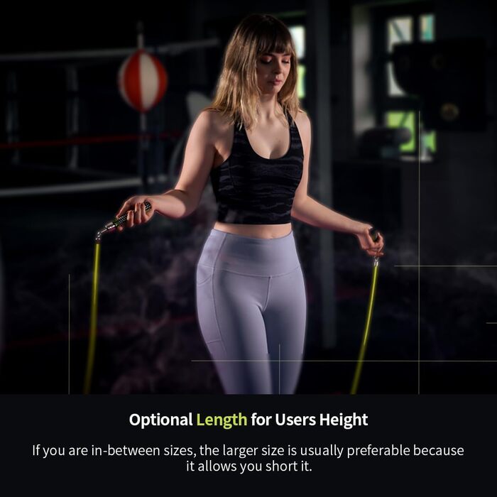 Стрибкове канат HEREROPE 1/1.8 кг з вантажем для фітнесу, швидкості, кардіо, боксу та тренувань. З підшипником, зручною ергономічною ручкою, неплутаним кабелем. Підходить для дорослих, висотою 1.65м - 1.73м, Neno Green M - 2.59м