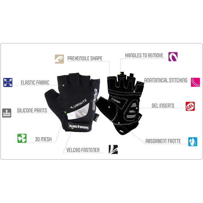 Рукавички MTB Meteor Radhandschuhe для чоловіків, жінок та дітей. Гелеві вставки, модель GX31, зелений колір. Рукавички для гірського велосипеда, велоспорту, даунхілу та хайкінгу.