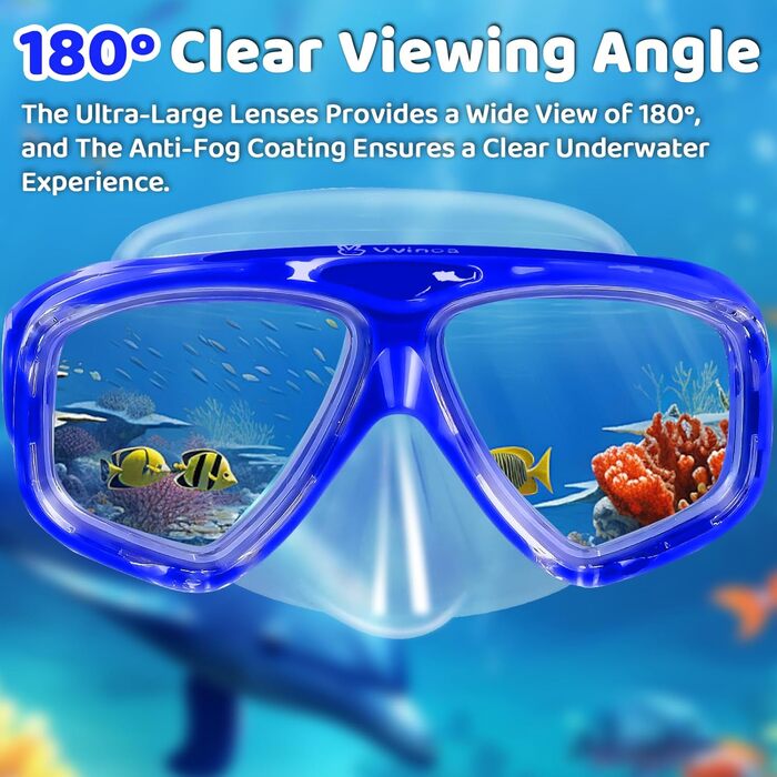 Дитячі окуляри для плавання Vvinca з захистом носа та м'яким ремінцем, міцні, антизапітніючі та водонепроникні, для дітей 3-14 років (04-Dark Blue)