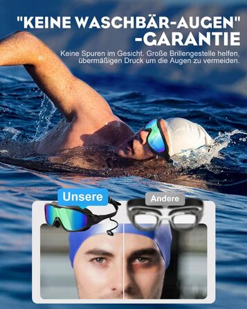 Окуляри для плавання Victoper (2 шт.) з носовою перегородкою, антизахист від протікання/туману/УФ-променів, панорамний огляд 180°, регульоване обличчя, для дорослих та підлітків, чорний