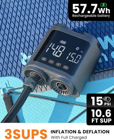 OutdoorMaster Vortex Pro: Електрична SUP-насос з акумулятором 57.7Wh, 12V/15.8V DC, Typ-C, 8 насадок для SUP та інших надувних виробів