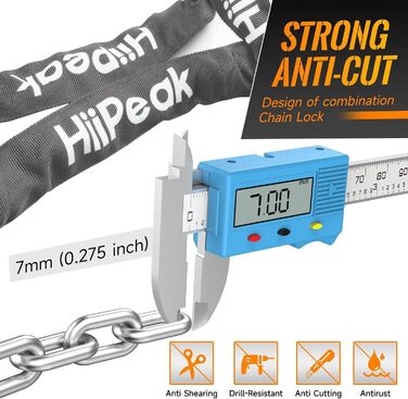 Надійне велозамок HiiPeak: 94 см, 7 мм, 5-значний код, захист від крадіжки, для велосипеда, мотоцикла, гриля (сірий)