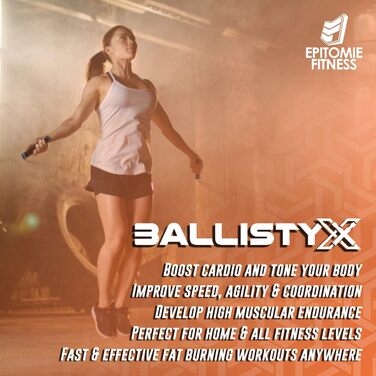 Спортивний скакалка Ballistyx Premium зі сталевими ручками, силіконовим покриттям та системою обертання 360°, 2 регульовані троси для кросфіту, тренажерного залу та дому, чорна