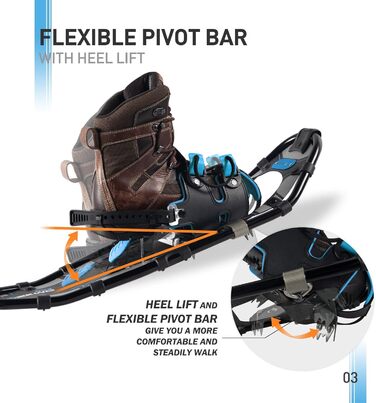 Легкі снігоступи G2 21/25/30 дюймів для жінок, чоловіків, підлітків. Комплект з трекінговими палками, сумкою, снігокожухами, зручною системою фіксації, підйомником п'яти, захистом пальців. Кольори: помаранчевий, синій, червоний. 30 дюймів (до 113 кг)