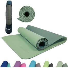 Йога-мат Schildkröt Fitness BICOLOR, двосторонній, не містить ПВХ, антиковзкий, 180x61x0,4 см, у чохлі, зелений / моховий