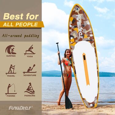 Надувний сапборд FunWater 11'10'6: Комплект для веслування, насос, сидіння, весло. Для дорослих, будь-якого рівня. Кольори: ADLER-SCHWARZ&GRAU, CAMO-GELB