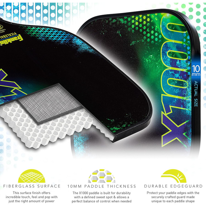 Професійна ракетка для піклболу Franklin Sports X-1000, поліпропіленовий сердечник 8 мм, офіційна USAPA, легка, зелена
