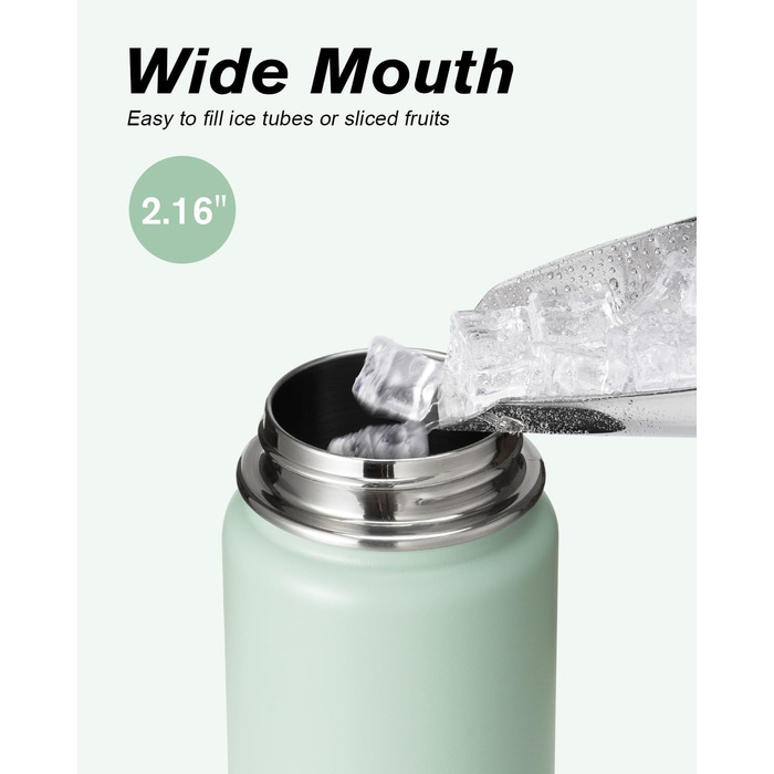 Фляга Coolflask 1,2 л з ізоляцією та трубочкою, нержавіюча сталь, 3 кришки, для спорту та офісу, зберігає холод до 48 годин, тепло до 24 годин, сіро-зелений колір