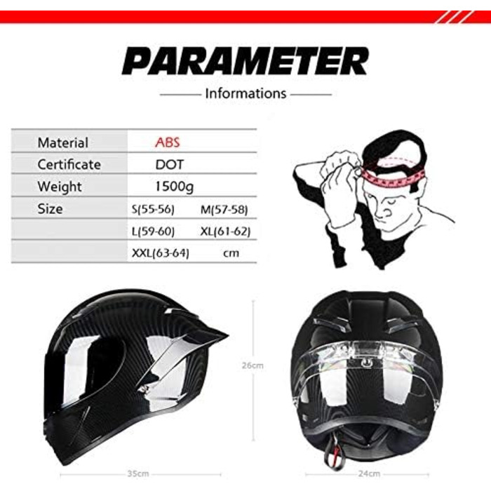 Мотошолом Woljay для дорослих унісекс Offroad, Moto, Street Bike, ATV. DOT approved, червона лінія, кольори, XL