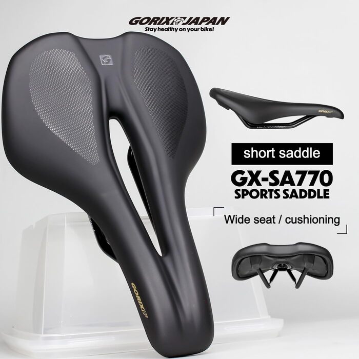 Велосипедне сідло GORIX GX-SA770 коротке, широке з отвором, амортизаційне для шосейного велосипеда