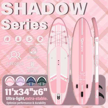 SUP-дошка TIGERXBANG надувна, 335x86x15 см, рожева Shadow, з аксесуарами, для дорослих