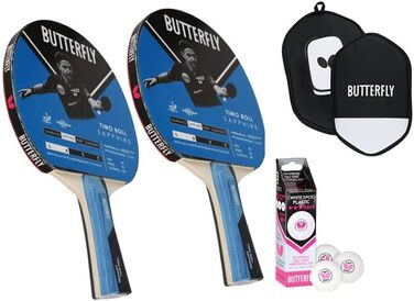Набір для настільного тенісу Butterfly Timo Boll Sapphire: 2 ракетки, 3 м’ячі, чохол, ITTF Addoy, для хобі та відпочинку
