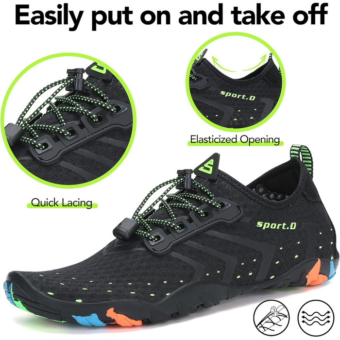 Чоботи для плавання та відпочинку на пляжі Saguaro: аквашузи, серф-шузи для жінок, чоловіків та дітей. Розміри 35-48, чорний колір.