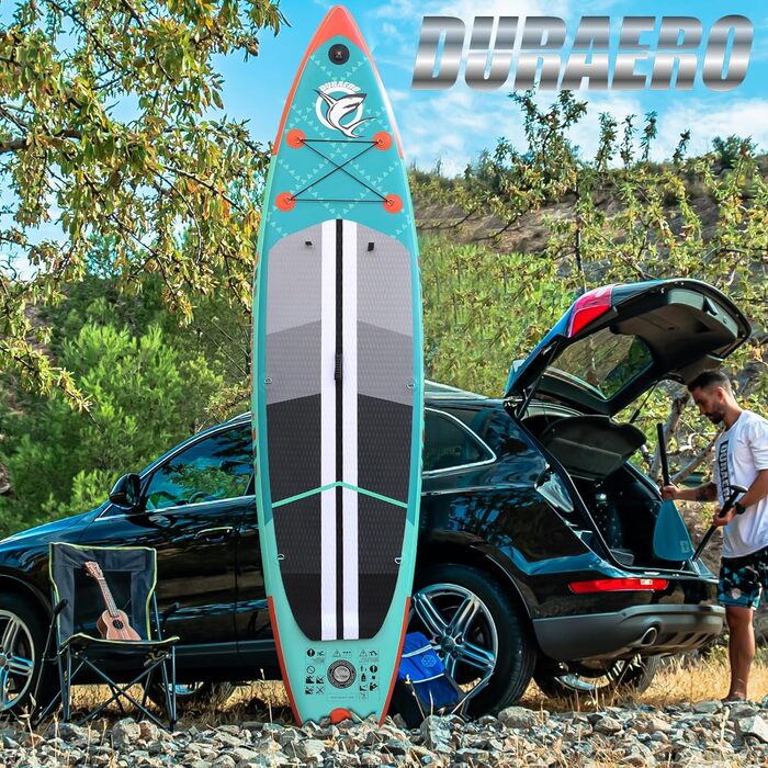 Надувна SUP-дошка 330x76x15 см з каяк-сидінням, 3 плавниками, камерною кріпленням, подвійним регульованим веслом, повним комплектом аксесуарів, м'ятна, вантажопідйомність до 150 кг