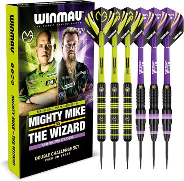 Дротики WINMAU Michael Van Gerwen vs Simon Whitlock, набір із 2-х, 22 г, сталевий наконечник, латунь, з оперенням та шaftами