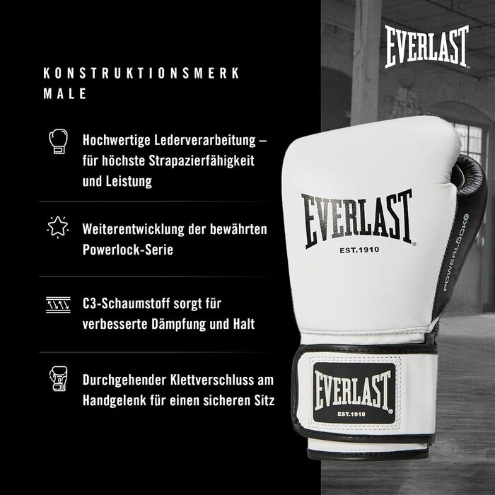 Боксерські рукавички Everlast Powerlock OG Advanced для боксерського мішка та лап, 14oz, біло-чорні