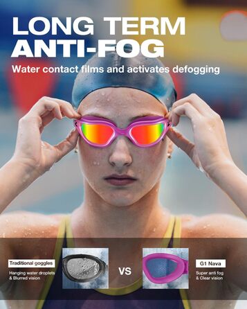 Окуляри для плавання ZIONOR G1 NAVA Anti-Fog (Рожево-золоті) - Професійні, 100% UV-захист, для дорослих