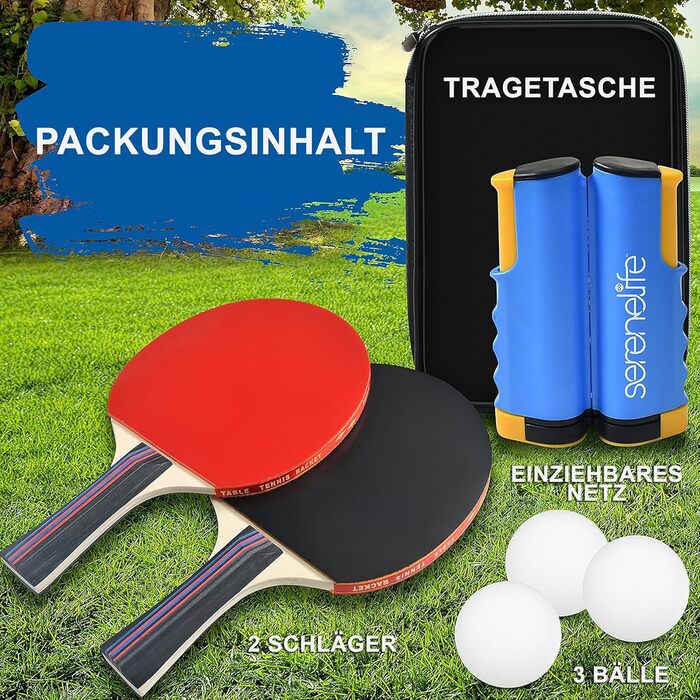 Набір для настільного тенісу SereneLife: 2 ракетки, 3 м'ячі, регульована сітка, сумка, для гри в приміщенні та на вулиці
