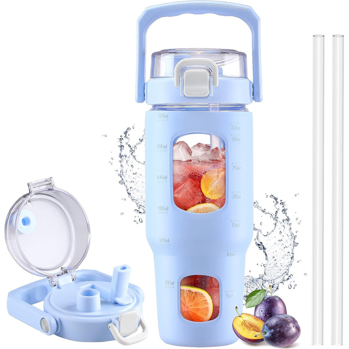 Скляна пляшка HYDRAGLAZIC 960 мл із соломинкою