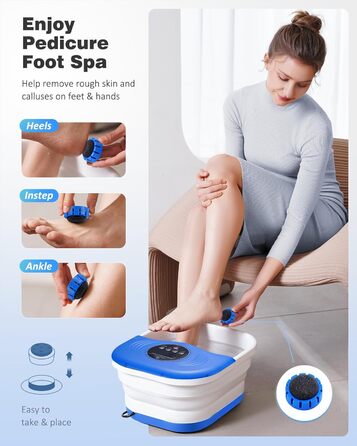 Ванночка для ніг з масажем та підігрівом, таймером – складана ванночка з бульбашками та пемзою, масажер для ніг з водою та 8 роликів – ідеальний подарунок (Блакитний)