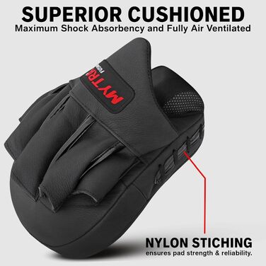 Вигнуті міні-лапи для боксу Mytra Fusion з натуральної шкіри для MMA, Муай-Тай, карате та кікбоксингу, чорні