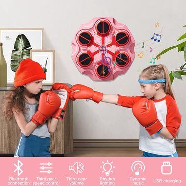 Музичний бокс для боксу з Bluetooth, настінний тренажер із рукавичками, лічильник ударів, для дорослих і дітей, рожевий