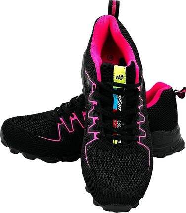 Чоловічі та жіночі трекінгові кросівки для хайкінгу та бігу, зручні кросівки для активного відпочинку, чорно-зелені (36 EU, чорний фуксія)