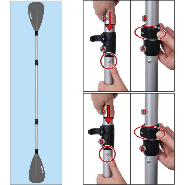 ALPIDEX 2-в-1 весло для SUP/каяка: регульоване, легке, телескопічне (160-207см), алюмінієве. Підходить для веслування на SUP та каяку.