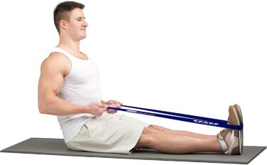 Набір фітнес-гумок Panathletic, 5 шт. – різні рівні опору, інструкція, eBook, сумка – 5 фітнес-гумок, гімнастичний бандаж, еластична стрічка чорного, червоного, жовтого, синього, зеленого кольорів (синій)