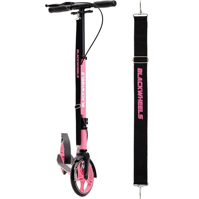 Самокат Blackwheels Orio Cityroller 200мм: складаний, алюмінієвий, з регулюванням висоти, ремінцем, ABEC 7, антиковзким деком (Чорно-Рожевий)