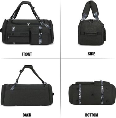 Спортивна сумка-рюкзак 3-в-1 для чоловіків з відділенням для взуття та вологих речей, чорна (22.4 x 10.6 x 11 дюймів)