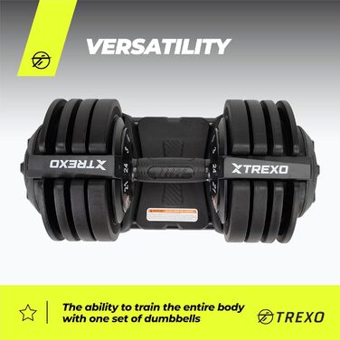 Регульована гантель TREXO 18-40 кг з поворотним регулятором ваги. Залізна гантель для силових тренувань з ергономічною ручкою.