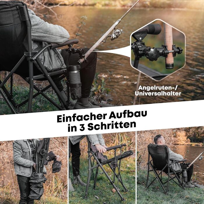 Зручний складаний стілець для кемпінгу та риболовлі (колір: коричневий) | Макс. навантаження: 160 кг | З подушкою, кишенями та тримачем для напоїв