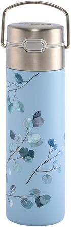 Термос-пляшка з нержавіючої сталі LEEZA Eucalyptus 500 мл з подвійними стінками, спортивною кришкою та ситечком, BPA Free