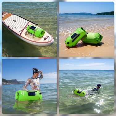 Надувна плавуча точка Naturehike 18L з двома повітряними камерами. Водонепроникний сухий мішок/пляжний мішок з регульованим поясом для плавання та відпочинку на пляжі (зелений, 18л, оновлена версія)