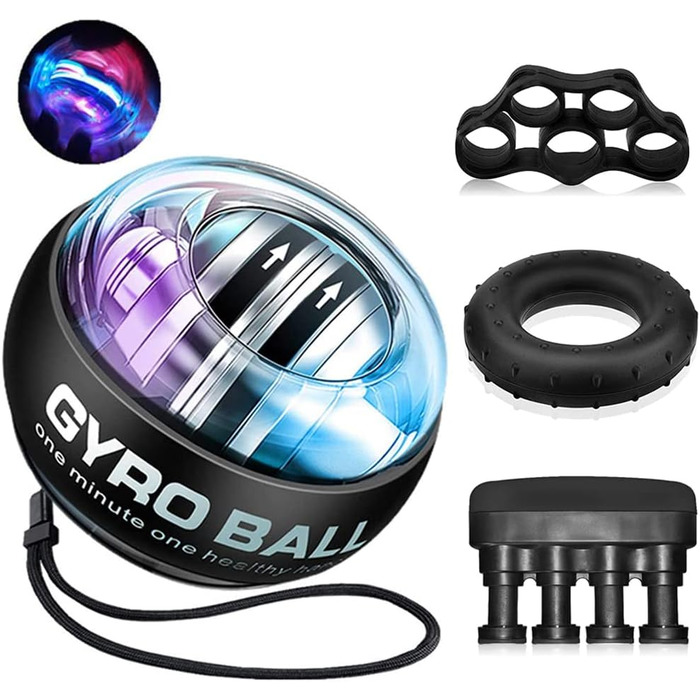 М'яч для тренування зап'ястя Gyro Ball з LED підсвічуванням: тренажер сили рук, пальців та зап'ястя, комплект