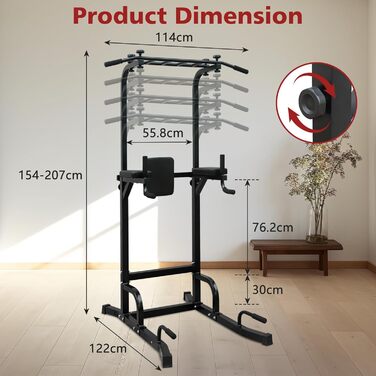 GYMFLEX Станція для віджимань Dip Station, багатофункціональний турнік для дому, фітнес-обладнання для калістеніки та силових тренувань, регульована висота (154-207 см)