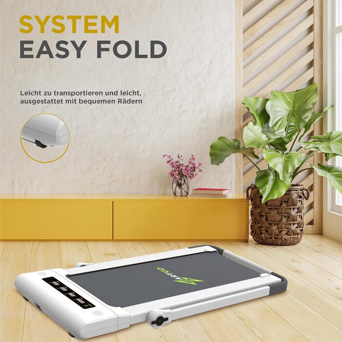 Електричний біговий тренажер ArtGo GIOTTO 2-в-1 з App KINOMAP/ZWIFT/BITGYM, Bluetooth, 6 програм, 1.5 PS (3 HP пік), легкий, компактний, білий/чорний