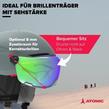 Гірськолижний шолом ATOMIC Savor Visor Stereo з візором, максимальне поглинання ударів, вентиляція Aircon, дзеркальна лінза, розмір 51-55, чорний