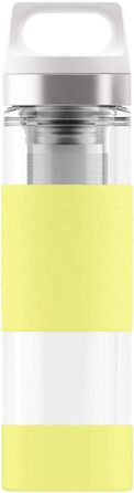 Термос-пляшка SIGG Hot & Cold Glass 0.4 л, скляна термопляшка з силіконовим захистом Ultra Lemon, ізольована, без шкідливих речовин