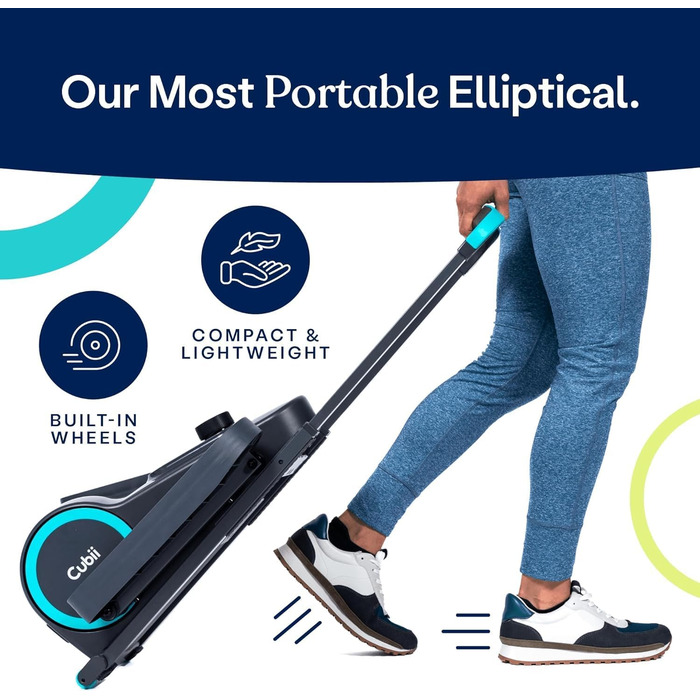 Cubii GO: еліптичний тренажер під стіл, велотренажер для дому, з LCD-дисплеєм та регулюванням навантаження, інтегровані колеса, модель Aqua