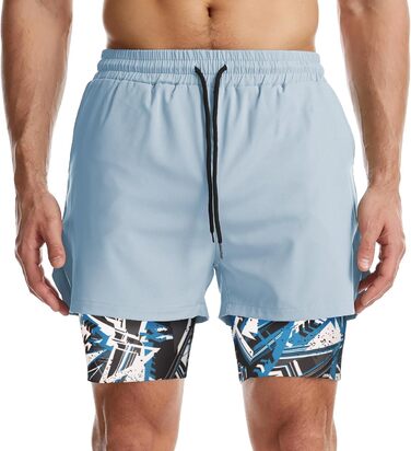 Чоловічі спортивні шорти 2-в-1 для бігу, тренувань та активного відпочинку (M, синій з камуфляжною підкладкою)