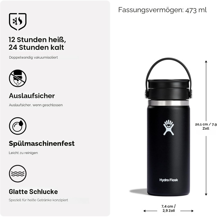 Термос Hydro Flask 473 мл з вакуумною ізоляцією зі сталі нержавіюючої, герметична кришка Flex Sip, для кави та напоїв, колір Agave