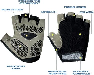 Рукавички для велосипеда для чоловіків та жінок: MTB, тренувальні, для шосе та гірського велосипеда, напівпальцеві, літні, чорний колір, розмір M